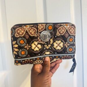 Vera Bradley Brown and Orange Quilted Floral Zip Wallet